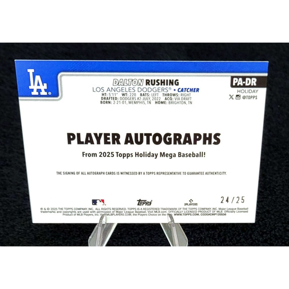2025 Dalton Rushing RC AUTO Silver Glitter 24/25 Topps Holiday Case Hit Dodgers - Picture 3 of 3